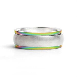 Stainless Steel Rainbow Edge Spinner Ring | Size 7 | Fidget Anxiety Relief Ring